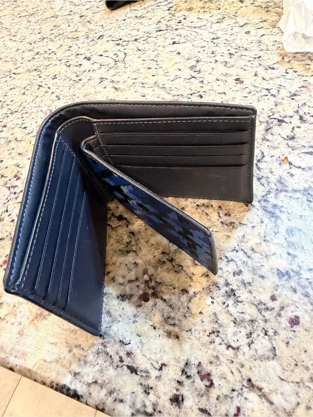 Blue and Black Patterned Men's Leather Bifold Wallet
